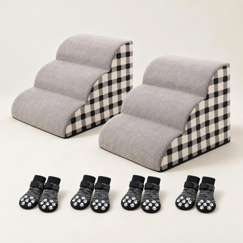 Two grey check staircases and eight grey socks in Two Sofa Kits