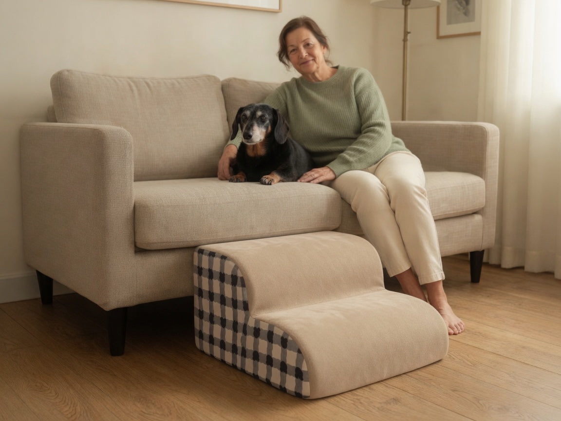 Evening sofa time with a dachshund and the stairs