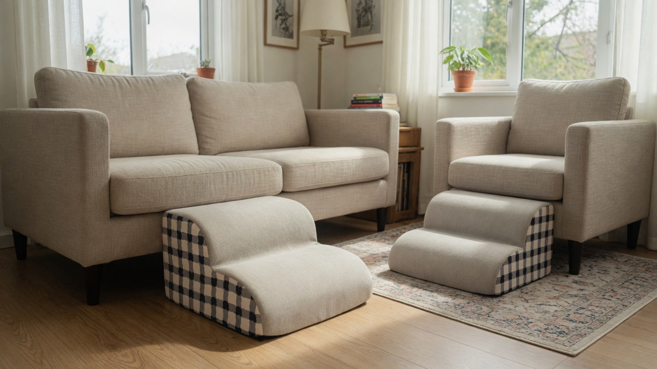 Two identical three-step sets, one for the sofa and one for an armchair